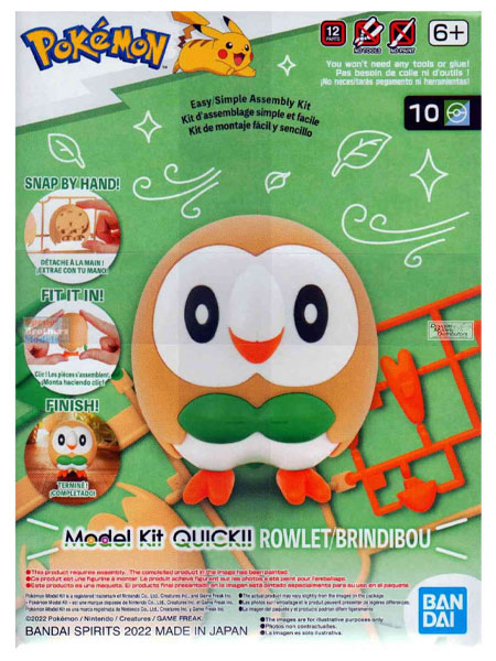 Bandai Pokemon Rowlet 10 Quick Plastic Model Kit